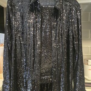 Express Black Sequin Blouse With Cuffs